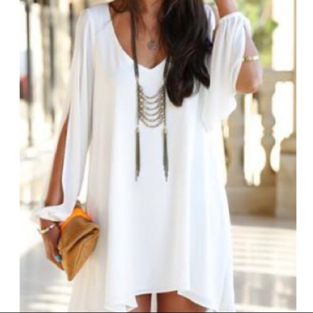White Cut Sleeve Dress